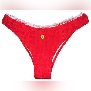 ☀️ NWOT Women’s Red High Waisted Sexy Bikini Ruched Yellow Flower Size Large